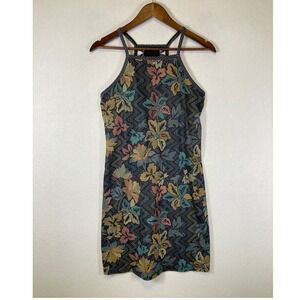 Boho Tropical prAna Womens Small Black Floral Strappy Back Halter Mini Dress